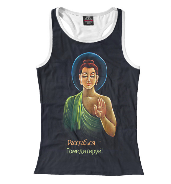 Женская майка-борцовка с изображением Будда цвета Белый