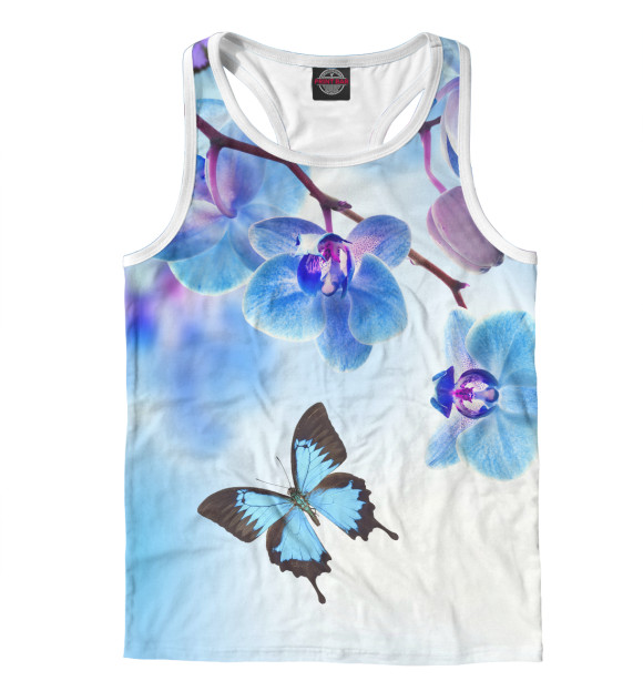 Мужская майка-борцовка с изображением Цветы и бабочка цвета Белый