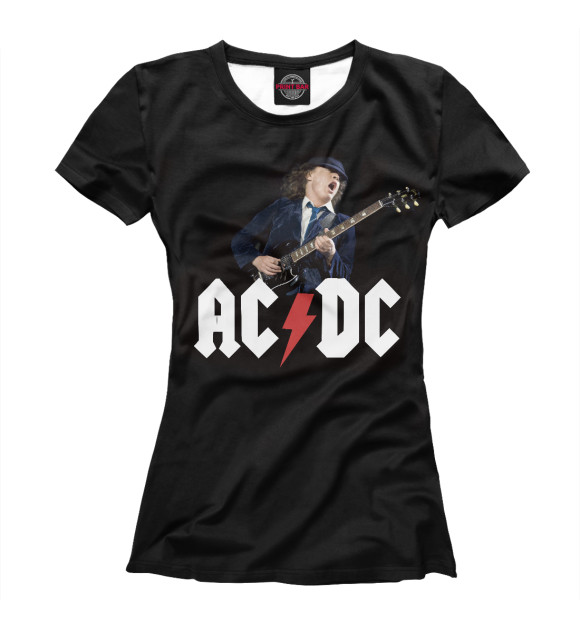 Женская футболка с изображением AC/DC & гитарист Ангус  Янг цвета Белый