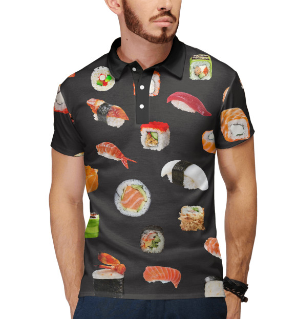 Мужское поло с притом Суши цвета Белый Мужское поло с изображением Суши цвета Белый