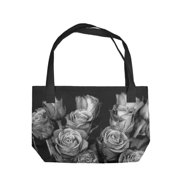Пляжная сумка с изображением Черно-белые розы цвета 