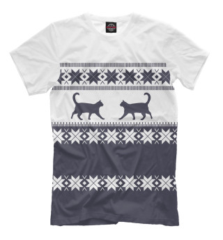 Мужская футболка Зимний свитер с котиками