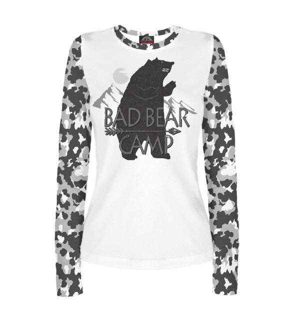 Женский лонгслив с изображением Bad Bear camp цвета Белый