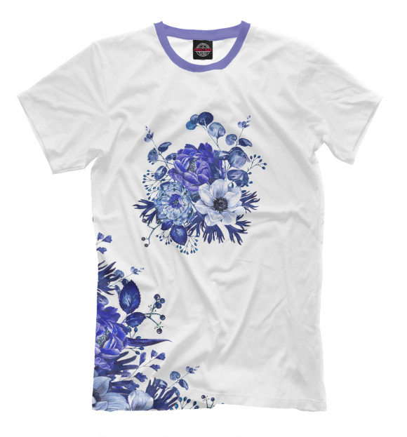 Мужская футболка с изображением Blue Flowers цвета Молочно-белый