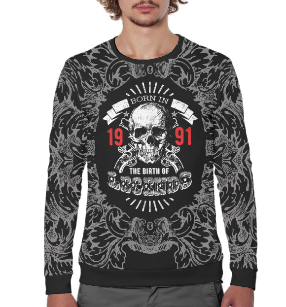 Мужской свитшот с изображением Рождение легенд — 1991 цвета Белый