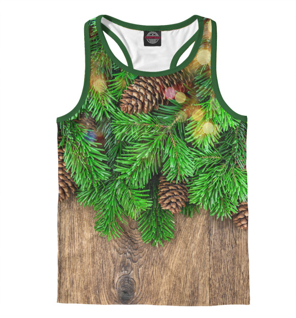 Мужская майка-борцовка с изображением Новогодняя ёлка цвета Белый