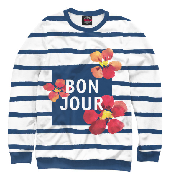 Свитшот для девочек с изображением Bonjour цвета Белый
