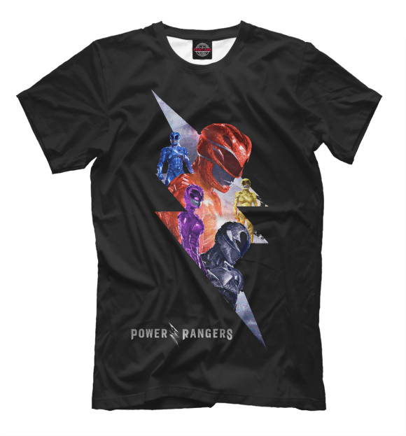 Мужская футболка с изображением Могучие Рейнджеры (2017) цвета Черный