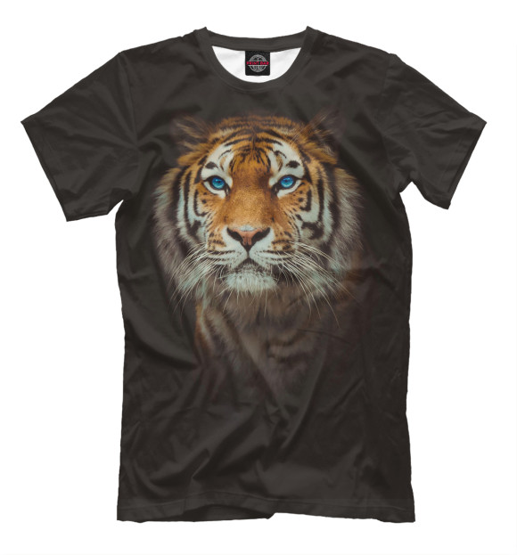 Мужская футболка с изображением Голубоглазый тигр цвета Молочно-белый