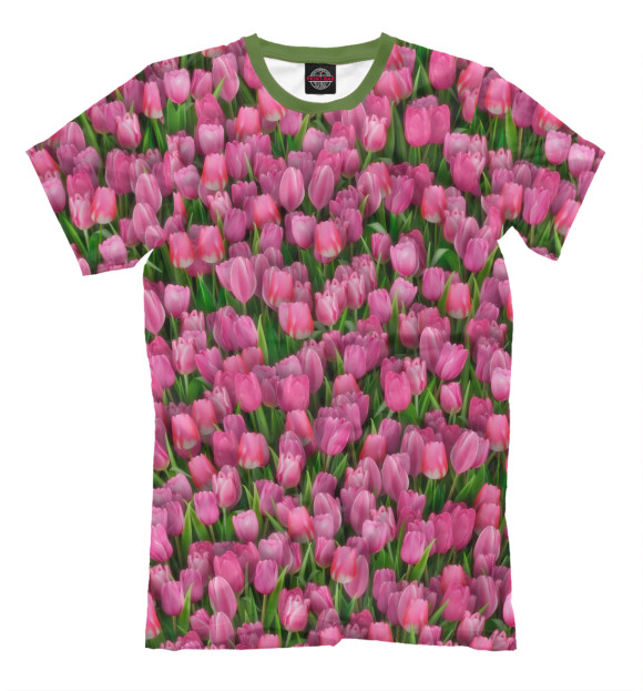 Мужская футболка с изображением Розовые тюльпаны цвета Молочно-белый