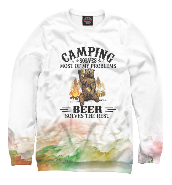 Мужской свитшот с изображением Camping Solves Most Of Beer цвета Белый