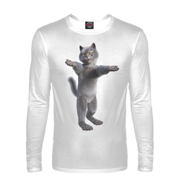Мужской лонгслив с изображением Радушный кот цвета Белый
