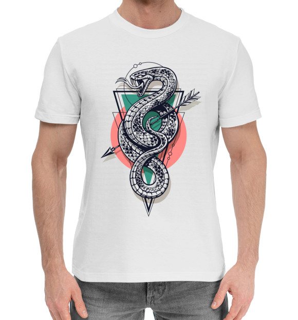 Мужская хлопковая футболка с изображением Змеи цвета Белый