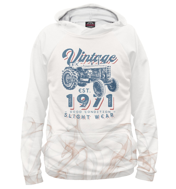 Мужское худи с изображением Vintage 1971 цвета Белый