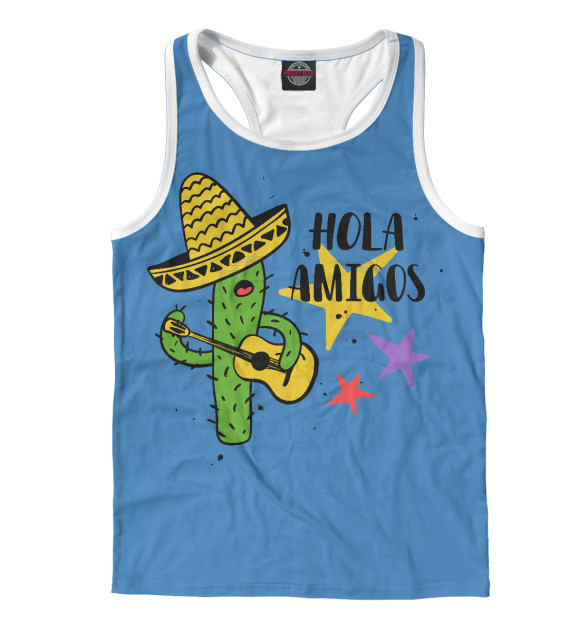 Мужская майка-борцовка с изображением Кактус цвета Белый