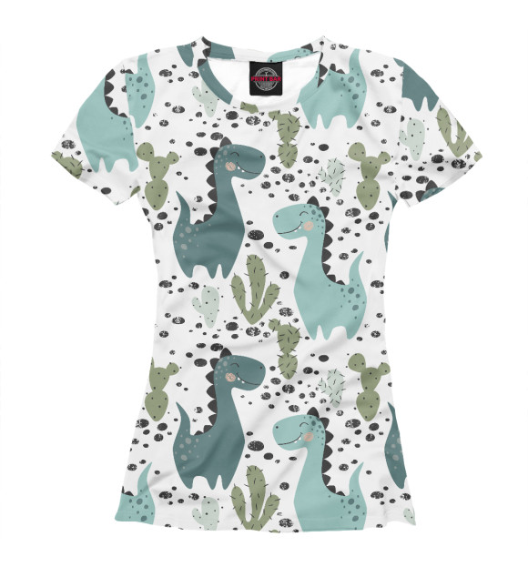 Женская футболка с изображением Динозавры и кактусы цвета Белый