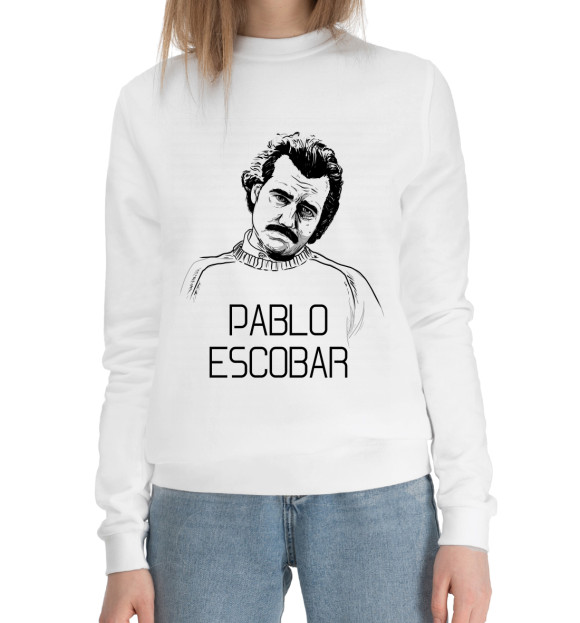 Женский хлопковый свитшот с изображением Pablo Escobal цвета Белый