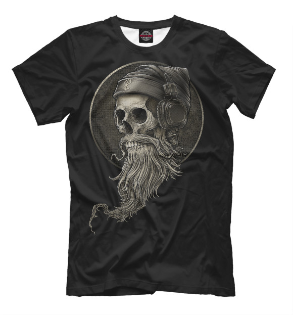 Мужская футболка с изображением Диджей Skull цвета Черный
