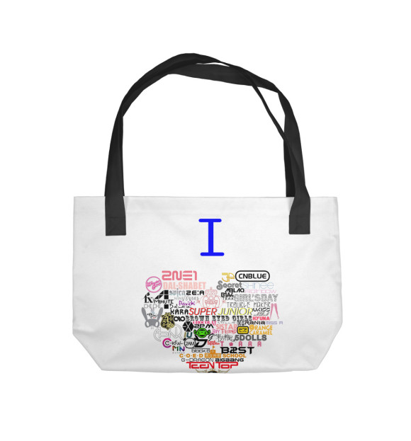 Пляжная сумка с изображением I love KPOP цвета 