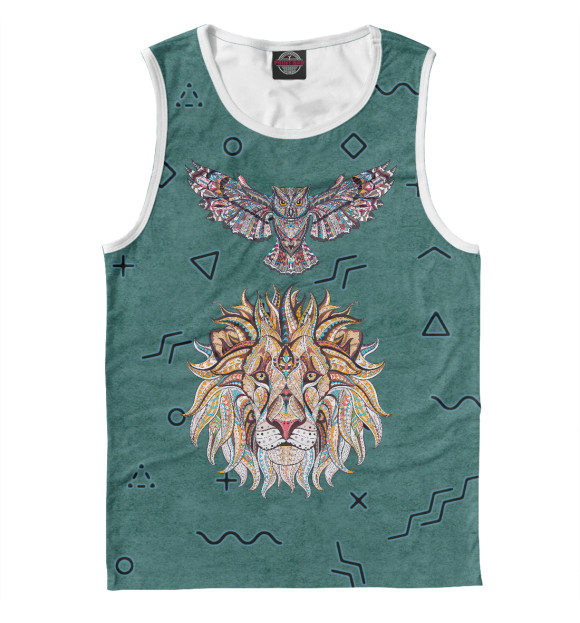 Майка для мальчика с притом Лев и сова цвета Белый Майка для мальчика с изображением Лев и сова цвета Белый