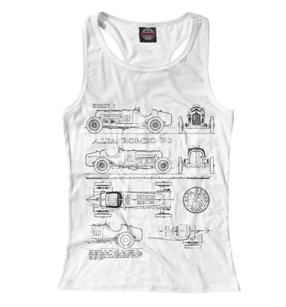Женская майка-борцовка с изображением Alfa Romeo P3 цвета Белый