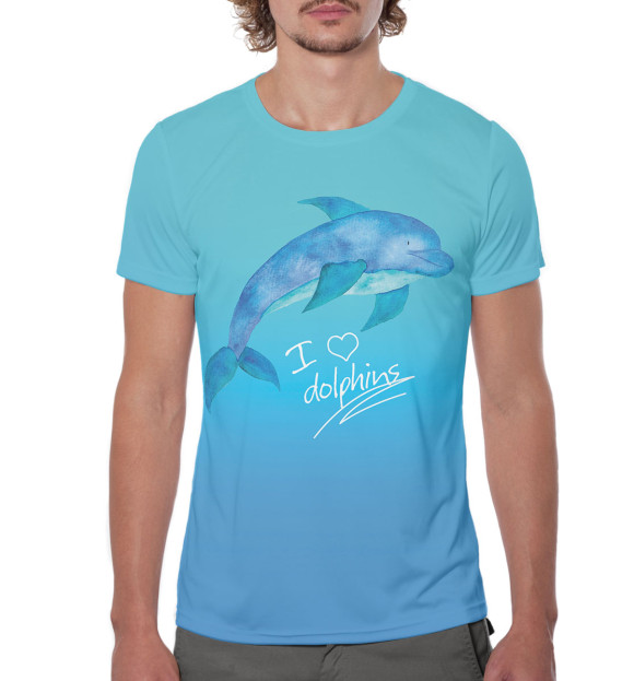 Мужская футболка с изображением Love dolphins цвета Белый