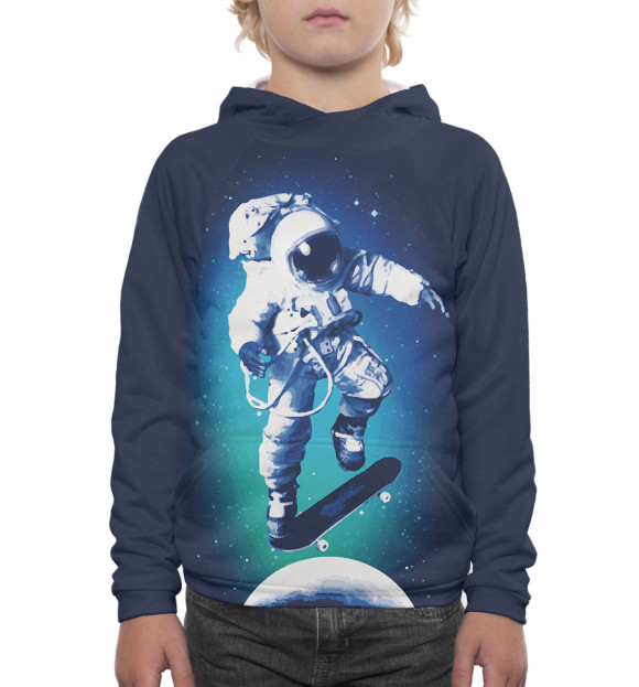 Худи для мальчика с изображением Космонавт-скейтер цвета Белый