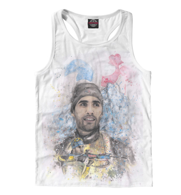 Мужская майка-борцовка с притом Мартен Фуркад цвета Белый Мужская майка-борцовка с изображением Мартен Фуркад цвета Белый