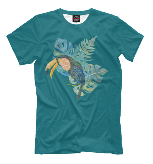 Футболка для мальчиков с изображением Птица Тукан цвета Грязно-голубой