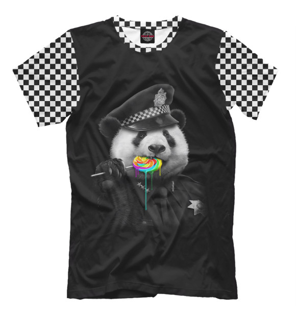 Мужская футболка с изображением Panda Cop цвета Черный
