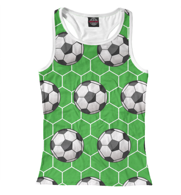 Женская майка-борцовка с изображением Футбольные мячи на зеленом фоне цвета Белый