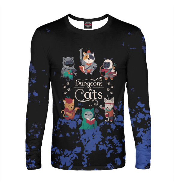 Мужской лонгслив с изображением Dungeons and cats цвета Белый