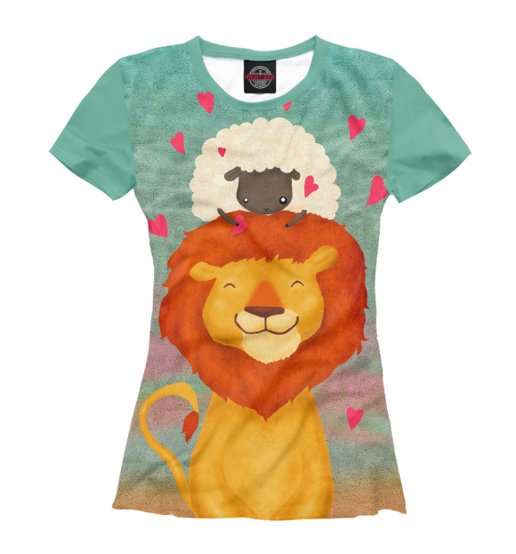 Женская футболка с изображением Лев и овечка цвета Белый