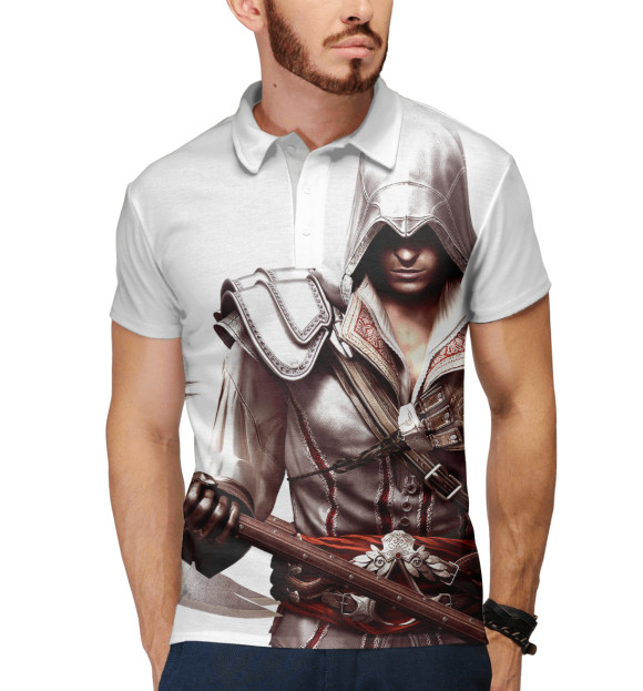 Мужское поло с изображением Assassin's Creed Ezio Collection цвета Белый
