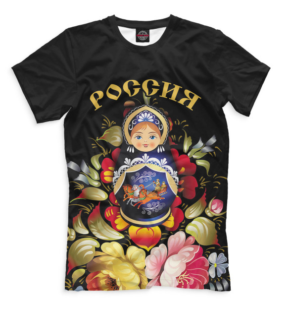 Мужская футболка с изображением Россия цвета Черный