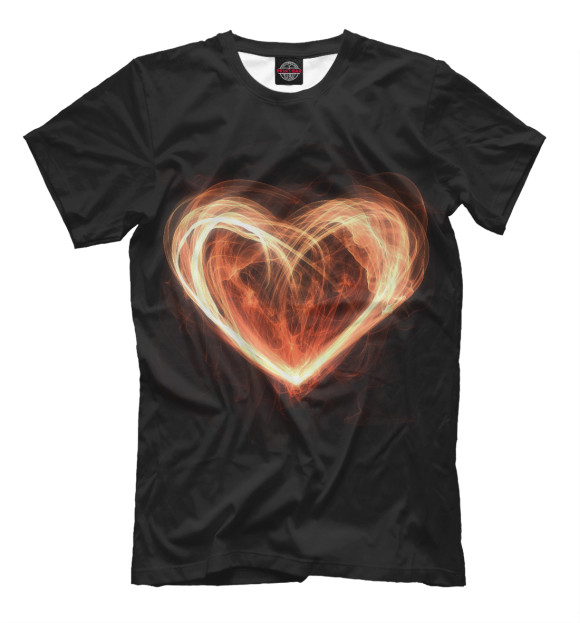 Мужская футболка с изображением Огненное сердце на чёрном фоне цвета Черный