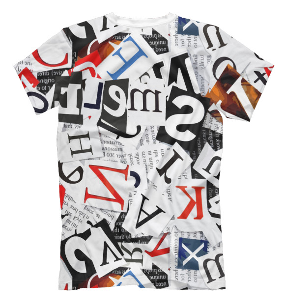 Мужская футболка с изображением Коллаж, буквы и слова цвета Белый