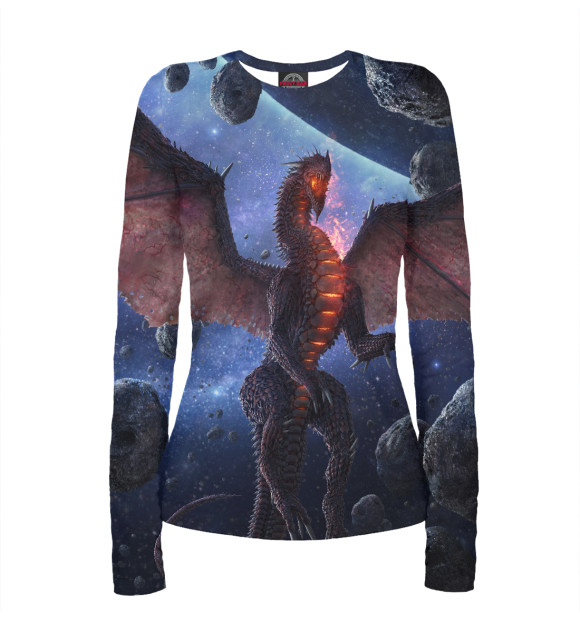 Женский лонгслив с притом Дракон цвета Белый Женский лонгслив с изображением Дракон цвета Белый