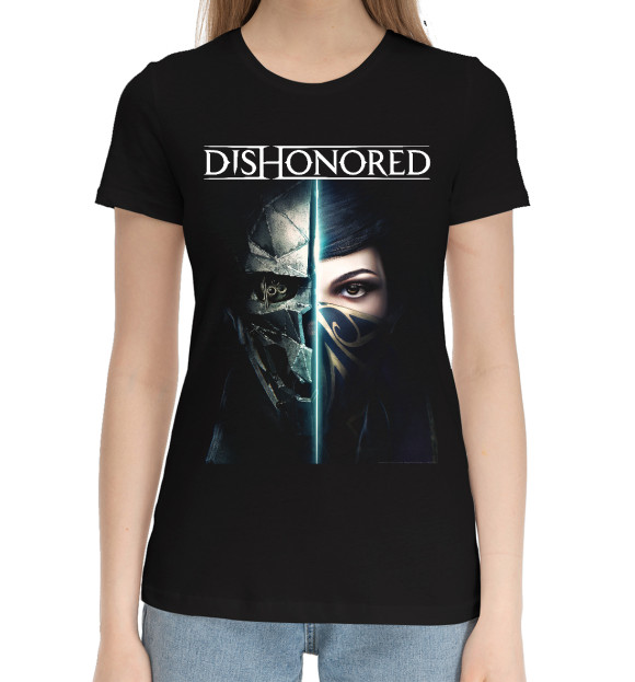 Женская хлопковая футболка с изображением Dishonored цвета Черный