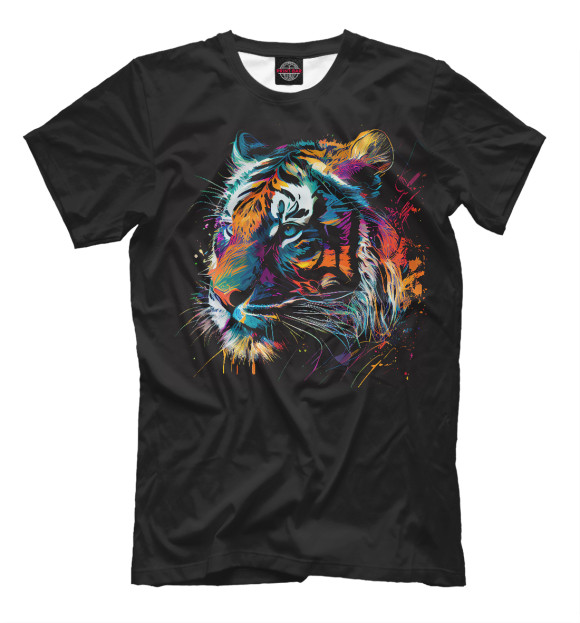 Мужская футболка с изображением Тигр в ярких цветах цвета Белый