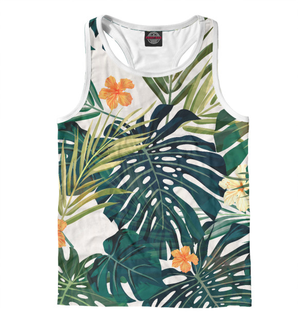 Мужская майка-борцовка с изображением Тропический цвета Белый