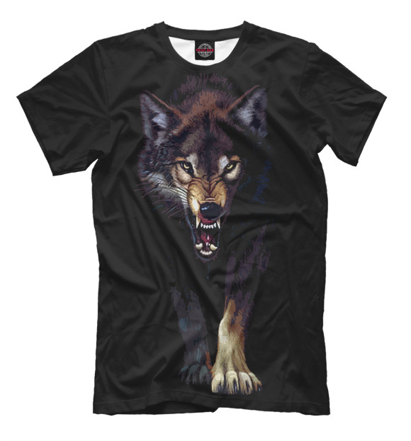 Мужская футболка с изображением Волк. Атака. цвета Черный