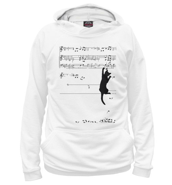 Женское худи с изображением Music cat цвета Белый
