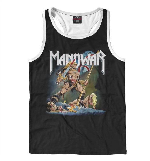 Мужская майка-борцовка с притом Manowar цвета Белый Мужская майка-борцовка с изображением Manowar цвета Белый