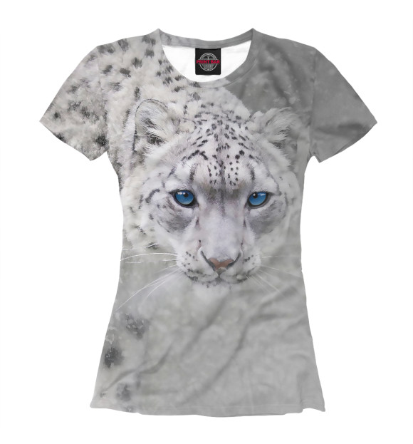 Женская футболка с изображением Леопард в снегу цвета Белый