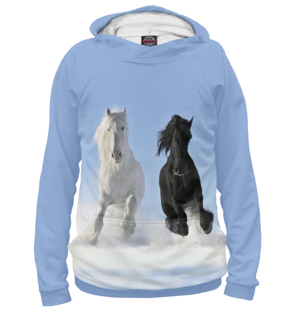 Женское худи с изображением Пара лошадей цвета Белый