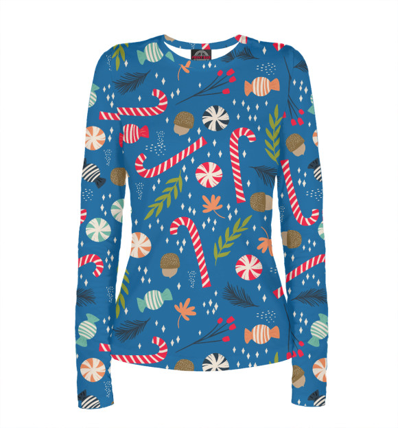 Женский лонгслив с изображением Christmas collection 2019 цвета Белый