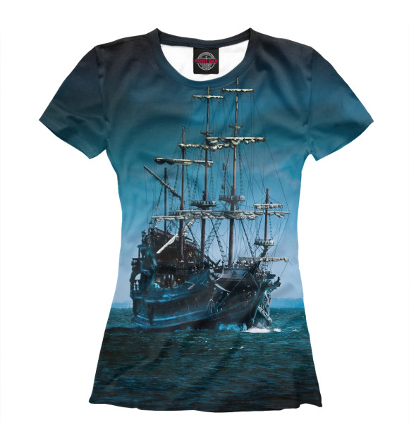 Женская футболка с изображением Военный парусный корабль цвета Белый