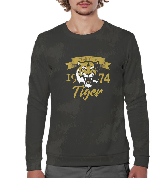 Мужской свитшот с изображением Год тигра — 1974 цвета Белый
