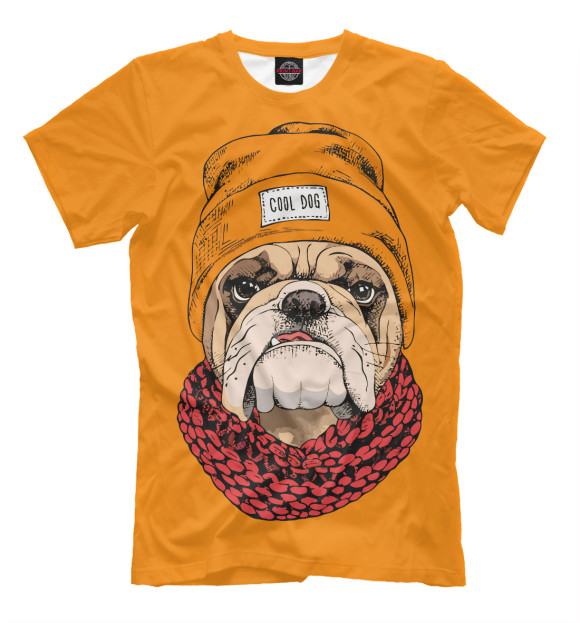 Мужская футболка с изображением Клевый пёс цвета Оранжевый